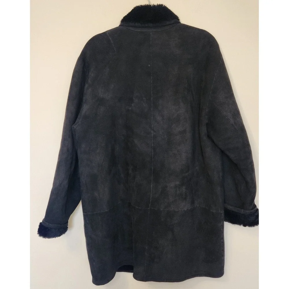 Begedor Italia Black Shearling Suede Coat Womens‎ Size 8 Double Breasted Vtg